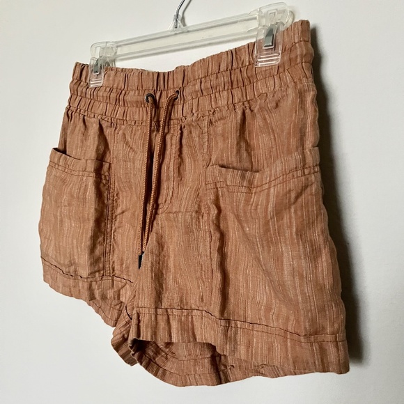 Athleta Cabo Linen 4" Short in Toasted Ochre Orange Striped Summer Size 4 - Picture 4 of 10